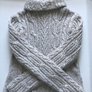 Cream and White Turtleneck Cable Knit Sweater